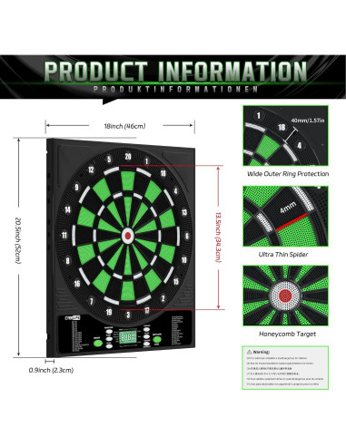 Tablero de Dardos Electrónico CyeeLife con 12 Dardos y Adaptador