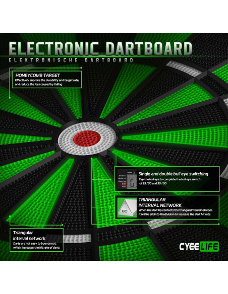 Tablero de Dardos Electrónico CyeeLife con 12 Dardos y Adaptador