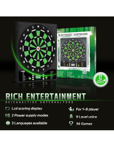 Tablero de Dardos Electrónico CyeeLife con 12 Dardos y Adaptador