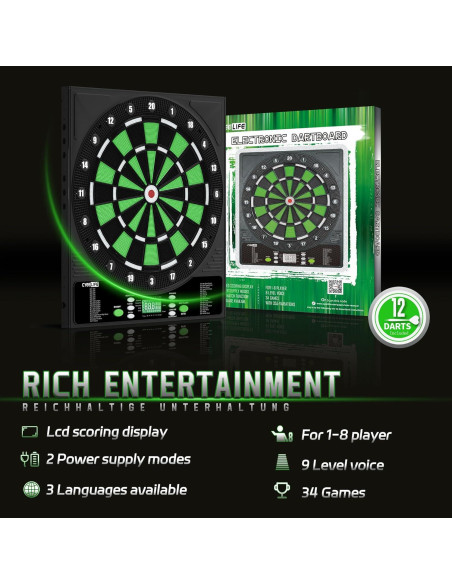 Tablero de Dardos Electrónico CyeeLife con 12 Dardos y Adaptador