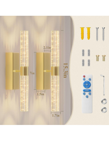 Aplique de Pared LED Dorado CAMUUCCI 38.86cm Recargable 2 Paquete