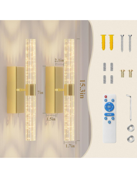 Aplique de Pared LED Dorado CAMUUCCI 38.86cm Recargable 2 Paquete