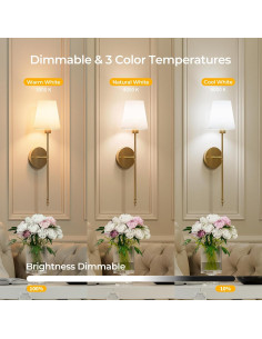 Juego de 2 Apliques de Pared Inalámbricos Brightown Dorado 2