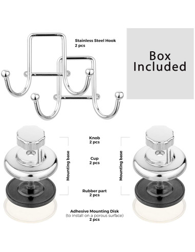 Ganchos de Ventosa HASKO - Acero Inoxidable - 2 Paquete