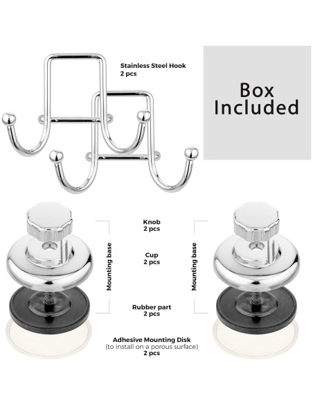 Ganchos de Ventosa HASKO - Acero Inoxidable - 2 Paquete