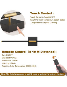 Lámpara de pared recargable Gift4U 80 cm con control remoto 2
