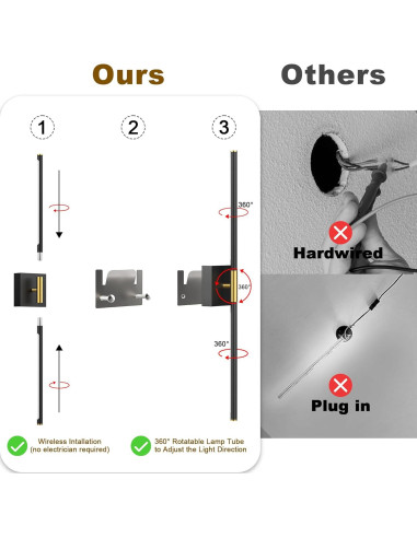 Lámpara de pared recargable Gift4U 80 cm con control remoto