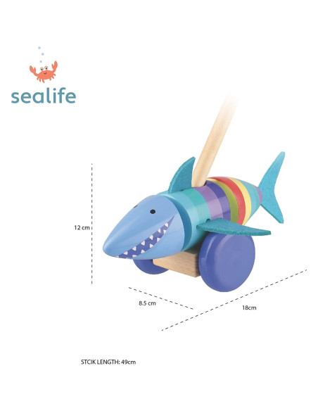 Juguete de Madera Empuja Tiburón Orange Tree 12+ Meses Juguete de Madera Empuja Tiburón Orange Tree 12+ Meses