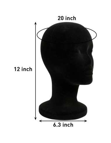 Cabeza de Maniquí de Espuma Negra 30.4 cm 2 Piezas Foraineam