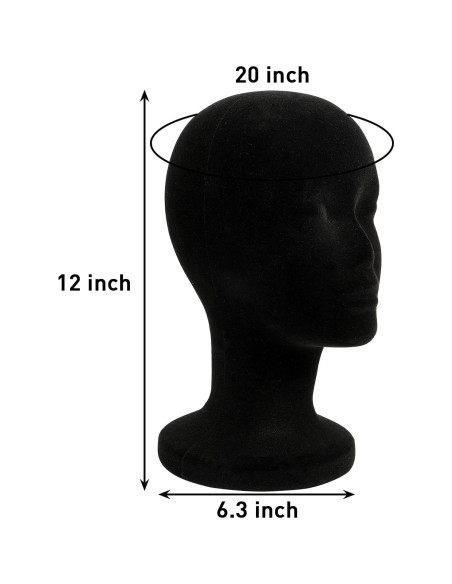 Cabeza de Maniquí de Espuma Negra 30.4 cm 2 Piezas Foraineam