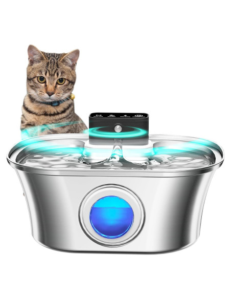 Fuente de Agua Inalámbrica para Gatos PIPARTIE 3.2L Acero Inoxidable