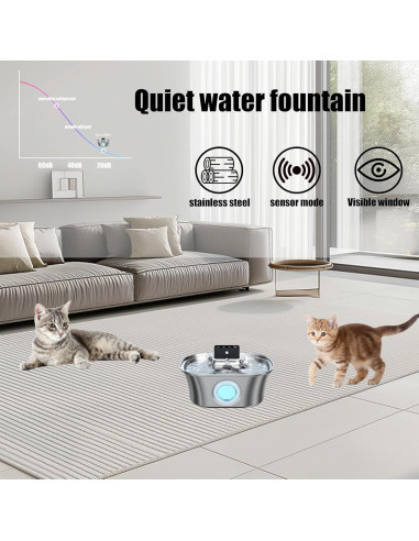 Fuente de Agua Inalámbrica para Gatos PIPARTIE 3.2L Acero Inoxidable