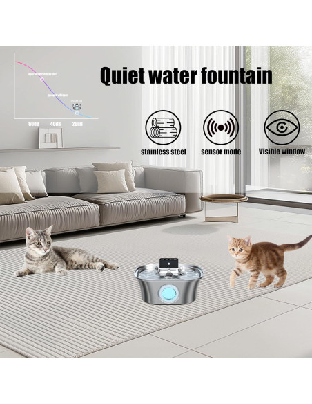 Fuente de Agua Inalámbrica para Gatos PIPARTIE 3.2L Acero Inoxidable
