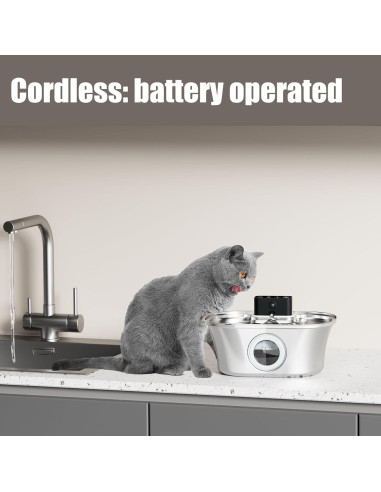 Fuente de Agua Inalámbrica para Gatos PIPARTIE 3.2L Acero Inoxidable