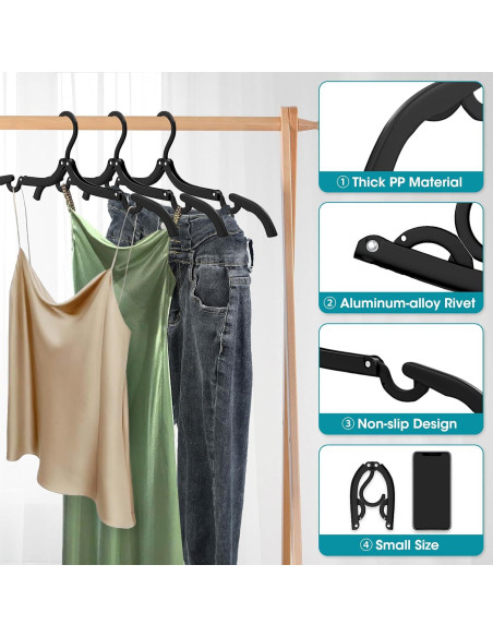 30 Perchas Plegables de Viaje Besslly - Organizador Negro