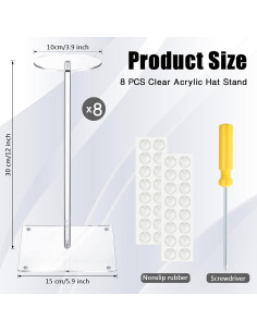 Soporte de Sombrero Acrílico Leinuosen 30.48 cm 8 Pcs Antideslizante 2