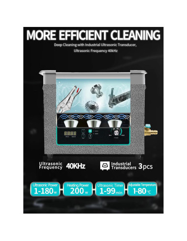 Limpiador Ultrasónico 6L SupRUCCI 180W Ajustable para Piezas