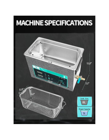 Limpiador Ultrasónico 6L SupRUCCI 180W Ajustable para Piezas