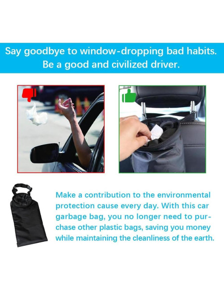 Bolsa de Basura Plegable para Autos Lecctso 2 Galones Negra