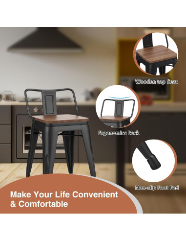 Juego de 4 Taburetes de Bar Metal Changjie 45.72 cm Negro