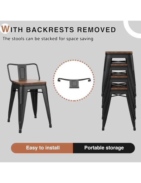 Juego de 4 Taburetes de Bar Metal Changjie 45.72 cm Negro