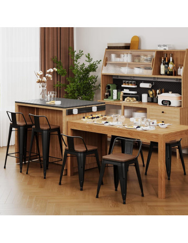 Juego de 4 Taburetes de Bar Metal Changjie 45.72 cm Negro