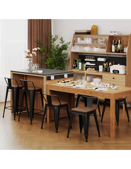 Juego de 4 Taburetes de Bar Metal Changjie 45.72 cm Negro