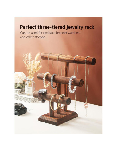Soporte para pulseras Julysky de madera maciza, 3 niveles