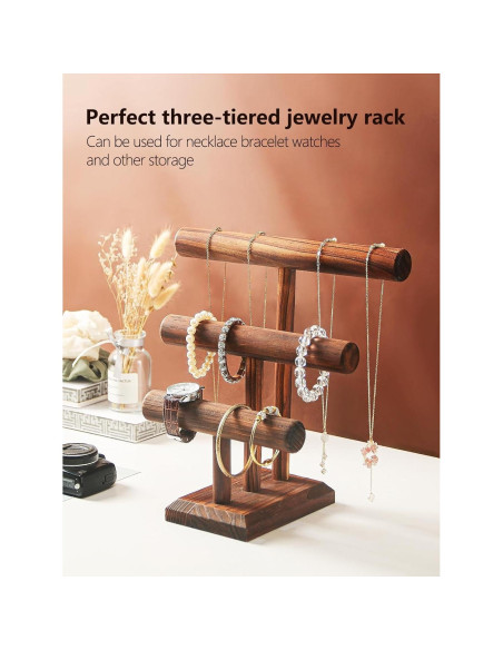 Soporte para pulseras Julysky de madera maciza, 3 niveles