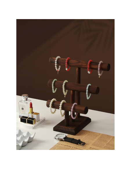Soporte para pulseras Julysky de madera maciza, 3 niveles