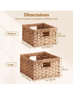 Cestas de Almacenamiento Rectangulares Lifewit 2 Piezas Madera Clara 2