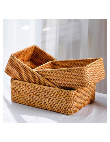 Cestas de Almacenamiento Rectangulares ZENFUN - 3 Tamaños Rattan