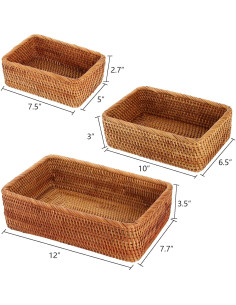 Cestas de Almacenamiento Rectangulares ZENFUN - 3 Tamaños Rattan 2