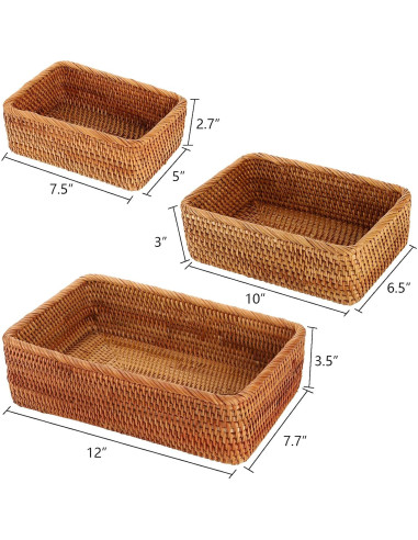 Cestas de Almacenamiento Rectangulares ZENFUN - 3 Tamaños Rattan