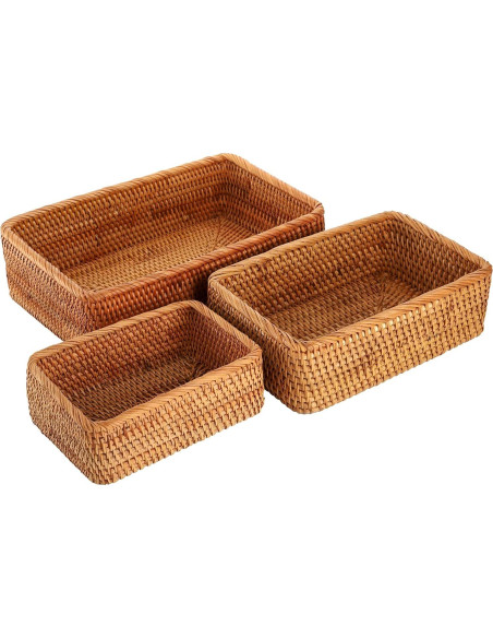 Cestas de Almacenamiento Rectangulares ZENFUN - 3 Tamaños Rattan
