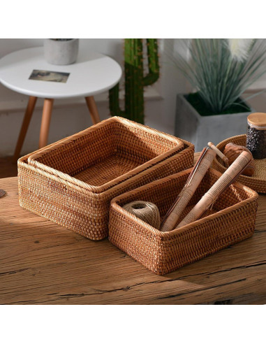 Cestas de Almacenamiento Rectangulares ZENFUN - 3 Tamaños Rattan