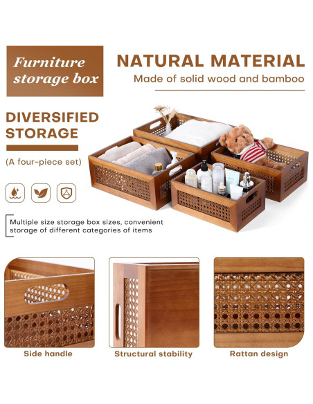 Juego de 4 Cestas de Almacenamiento de Madera LaMorée