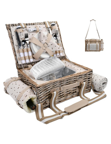 Juego de Cesta de Picnic SatisInside para 4 Personas con Manta