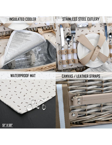 Juego de Cesta de Picnic SatisInside para 4 Personas con Manta