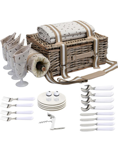 Juego de Cesta de Picnic SatisInside para 4 Personas con Manta