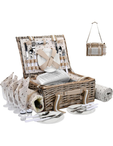 Juego de Cesta de Picnic SatisInside para 4 Personas con Manta