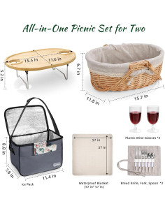 Set de Picnic para 2 Filano con Mesa, Manta y Bolsa Térmica 2