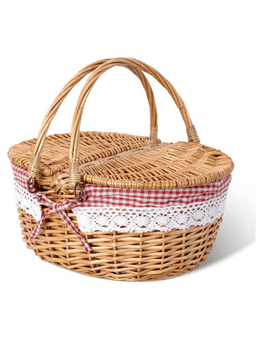 Cesta de Picnic GRANNY SAYS de Mimbre Natural con Tapa Roja