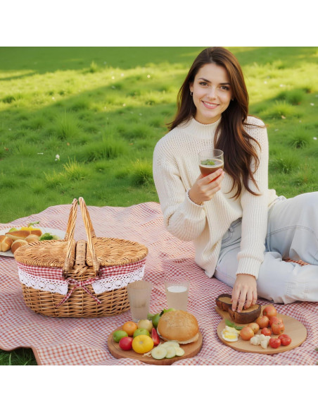 Cesta de Picnic GRANNY SAYS de Mimbre Natural con Tapa Roja