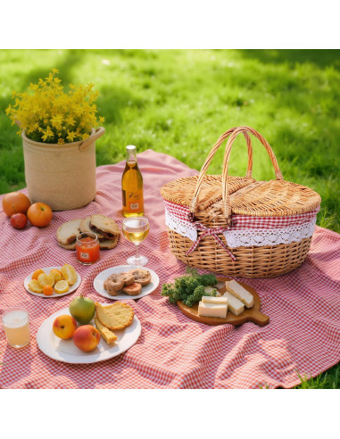 Cesta de Picnic GRANNY SAYS de Mimbre Natural con Tapa Roja