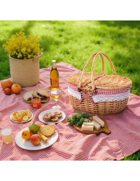 Cesta de Picnic GRANNY SAYS de Mimbre Natural con Tapa Roja