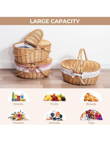 Cesta de Picnic GRANNY SAYS de Mimbre Natural con Tapa Roja