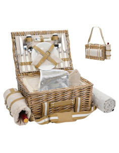 Cesta de Picnic G GOOD GAIN 19 Piezas Mimbre con Manta 38x28cm