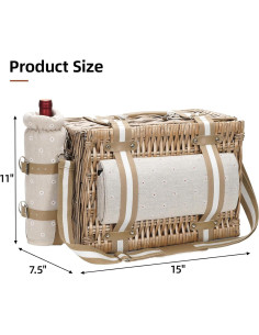 Cesta de Picnic G GOOD GAIN 19 Piezas Mimbre con Manta 38x28cm 2