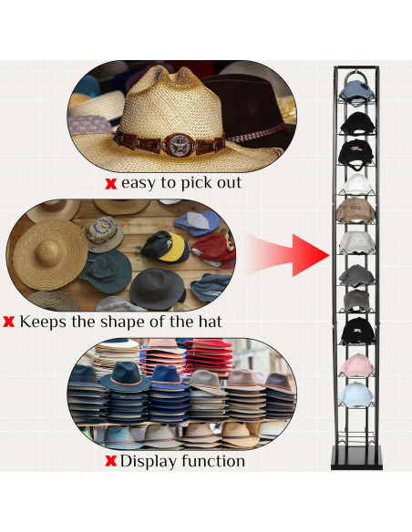 Soporte de Sombreros de Pie Tandefio 198 cm Negro 12 Niveles